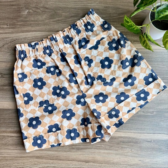 Maeve by Anthropologie Retro Floral Argyle Elastic Waist Paperbag Shorts Size M - Picture 14 of 15